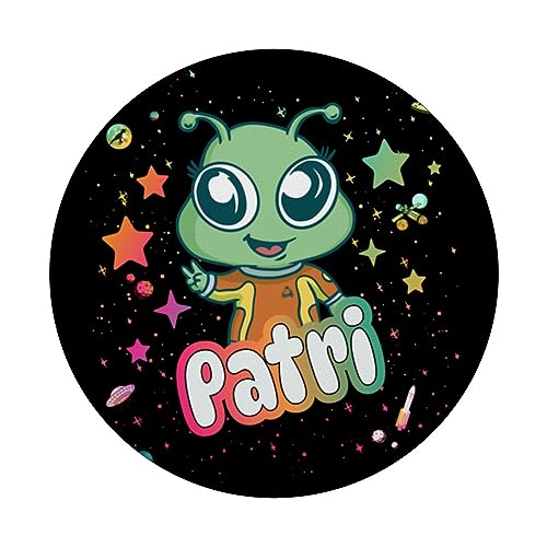 PATRI - Adorable girl name with cute Alien PopSockets Swappable PopGrip, Black - Image 3