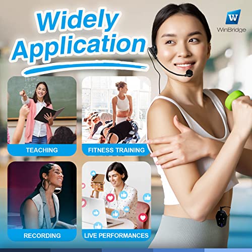 Winbridge Wireless Microphone System, Headset Mic Lavalier Mic Stand Mic, 1/8" Receiver Transmitter With Bodypack, Compatible With Amplifier Mixer Pa Speaker Smartphone Camera For Teaching Recording #TOP3