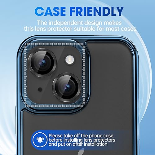 Image of Tempered Glass Camera Lens Protector Compatible For Iphone 15 /15 Plus, Individual Metal Ring 9H Hardness Scratchproof Protector, Stylish Accessories, Case Friendly (Black)