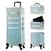 Kosmetikkoffer Trolley 4-in-1 Kosmetikkoffer Groß Kosmetik Trolley Make up Koffer Schminkkoffer mit Rollen Friseurkoffer Alu Beauty Case Nagelkoffer Multikoffer, Aquamarin