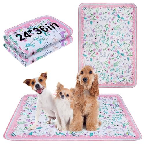 Image of BEAUTYZOO Reusable Puppy Pads,Washable Pee Pads for Dogs,Non Slip Wee Wee Pad for Potty Training,Thick Heavy Absorbent Underpads for Playpen,Bed,Sofa,Crate,Whelping,Travel & Outdoor Spring, 24 inch x 36 inch