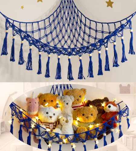 Stuffed Animal Toy Storage Hammock with LED Light,Plushie Net for RoomDecor