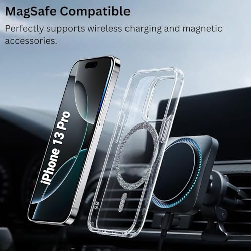 Image of AIBEX Back Cover Case Compatible with iPhone 13 Pro | Glitter Ring Cute Shiny Colorful Bling Case (Compatible with Magsafe) | Transparent PC+TPU Glossy Shiny Cover for Girls & Women - Black
