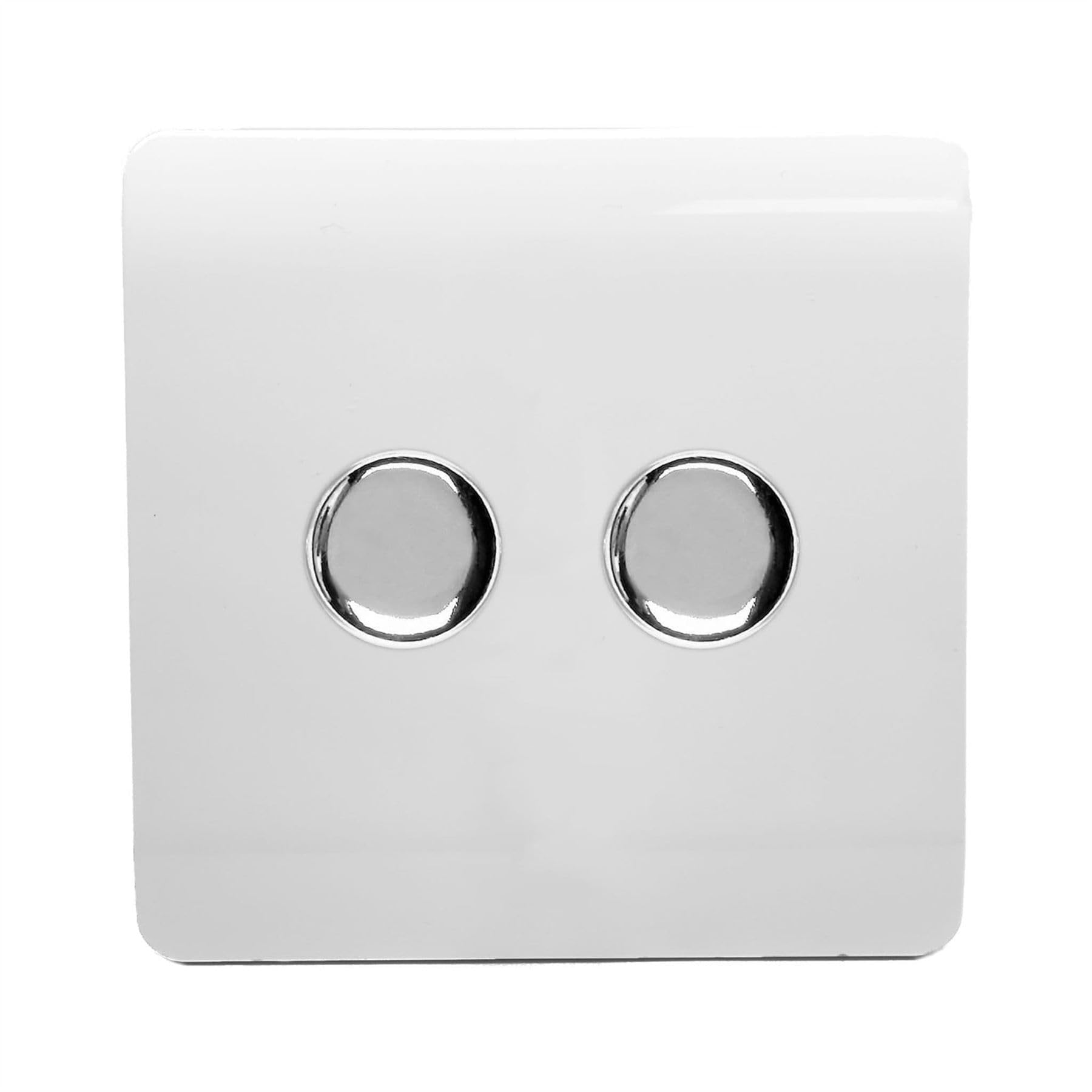 Trendi Switch 2 Gang 1 Or 2 Way 150W Rotary Led Dimmer Light Switchin Ice White