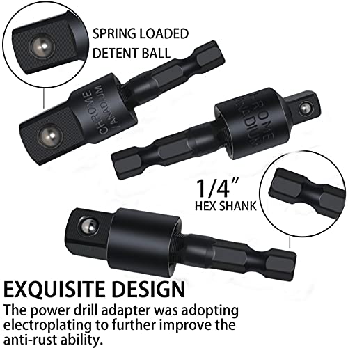 4-Piece Power Drill Sockets Adapter Sets,360°Rotatable 1/4" 3/8" 1/2" Impact Grade Driver Sockets Adapter Extension Set Drill Bit+105 Degree Right Angle Screwdriver Set Drill Hex Bit Socket Adapter #TOP5