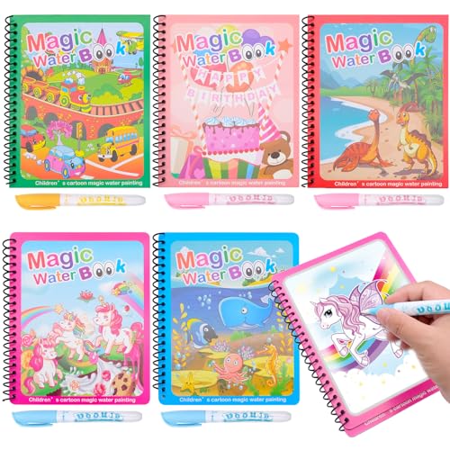 JJQHYC 5 Piezas Libro Magico Agua Libros para Colorear con Agua Mágica Reutilizable Magic Water Book Libro Pintar con Agua Libro de Dibujo de Agua Mágica