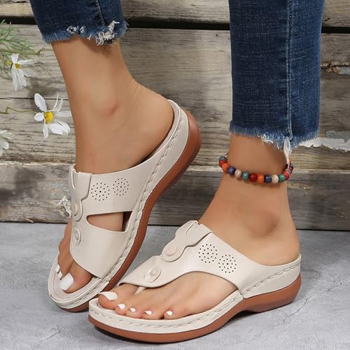 Ladies Casual Orthopedic Toe Ring Sandals For Bunions,womens Comfy Arch Support Beach Flip Flops,Summer Plantar Fasciitis Flat Slippers2