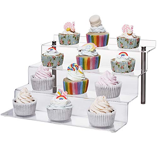 CECOLIC Acryl Display Ständer, 4-Stufen Transparente Riser Regal für Pop Figuren, Cupcakes, Desserts, Nagellack, Gewürze… – Bild 5