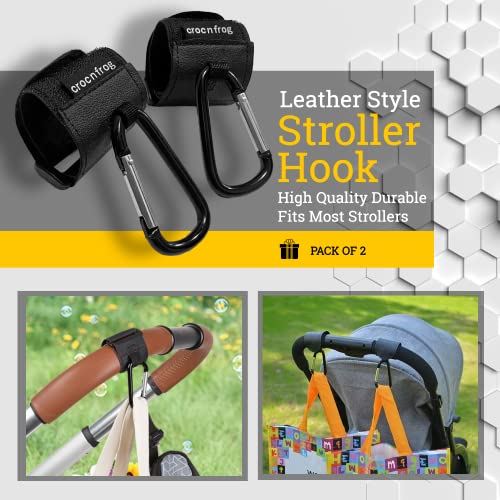 Stroller Hook - Faux Leather Style Stroller Hooks For Hanging Purse, Diaper Bags | Strong And Large Stroller Clips - Perfect Stroller Organizer For Baby Shower Favors Or Gifts - Pack Of 2 #TOP1