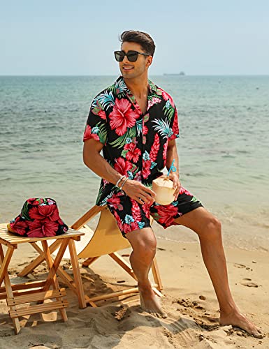 EISHOPEER Men's Flower Hawaiian Sets Casual Short Sleeve Shirt and Shorts Suits Outfits with Bucket Hats4