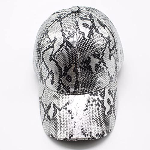 Labanca Unisex Snakeskin Baseball Cap Pu Leather Casual Trucker Baseball Cap Hat, Silver #TOP1