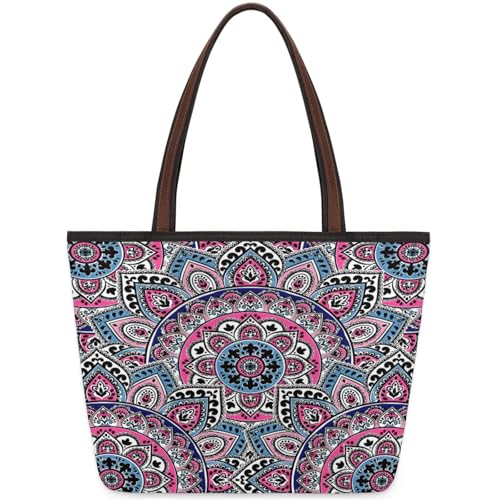 Mandala Beautiful Tote Bag Multi Pocket Zippered Beach Bag Lightweight Waterproof Handbag for Women Men Work Gym Travel Swimming Yoga Grocery Shopping L