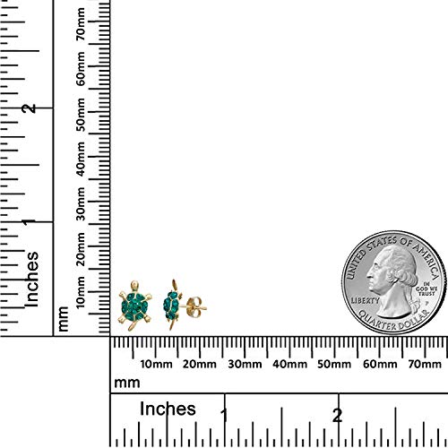 AVORA 10K Yellow Gold Green Turtle with Crystal Stud Earrings3