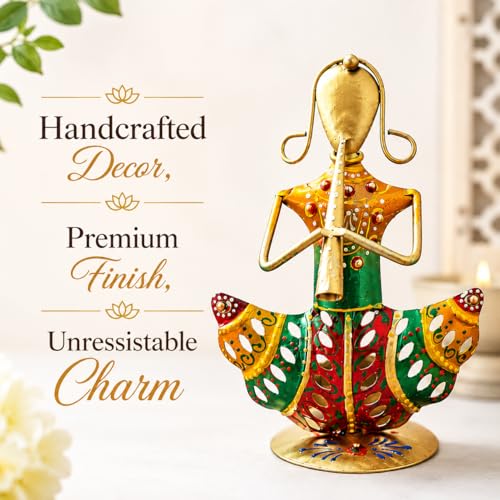 Image of Rajasthani Couple Musician Figurines Set of 2 Handcrafted Traditional Indian Art Showpiece | Decorative Table Decor for Home, Living Room, Office & Shelf Styling
