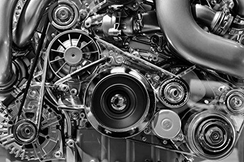 Laminated Car Engine in Monochrome Black and White Photo Photograph Poster Dry Erase Wall Art 24x16