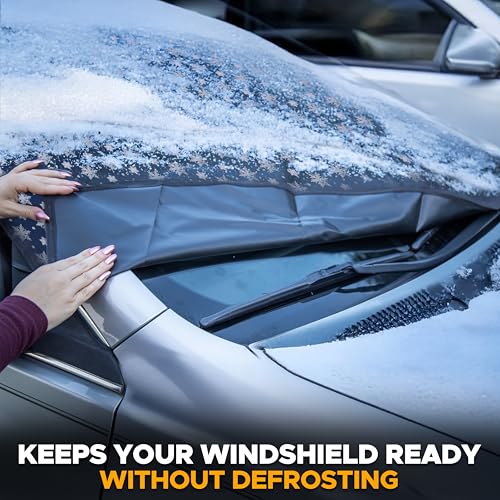 Image of EcoNour Car Windshield Cover for Ice and Snow | Windshield Cover |600D Polyester Car Cover for Snow|Water, Heat & Sag-Proof Car Windshield Snow Cover|Winter Windshield Covers|Medium 69 inchx42 inch