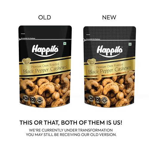 Image of Happilo Salted Black Pepper Whole Cashews 160g|Crunchy Nuts|Non-Fried|Zero Cholesterol Natural Jumbo Size Whole Kaju Nuts & Dry Fruits|Rich in Protein, Roasted Crunchy Delicious Healthy Snacks
