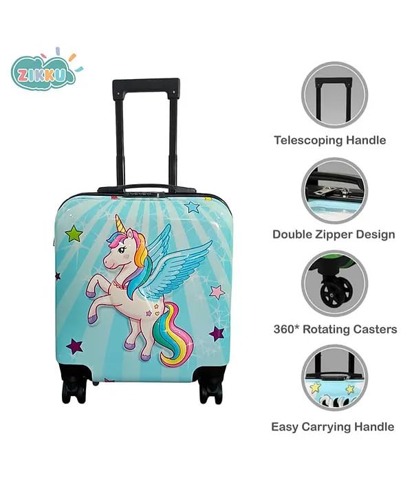 Image of Kids Carry On Luggage with Wheels, 18-inch Hard Shell Suitcase for Boys & Girls, Lightweight Toddler Rolling Travel Bag with Retractable Handle, Durable Hardside Spinner Suitcase, blue Unicorn