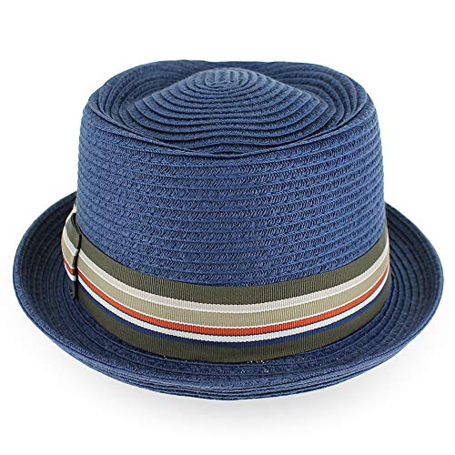 Image of Belfry Men /Women Summer Straw Pork Pie Trilby Fedora Hat in Blue, Tan, Black