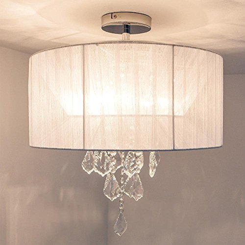 Preisvergleich Produktbild Modern Crystal Deckenleuchte Stoff Lampenschirm Beleuchtung für Schlafzimmer Esszimmer Studie Moderne Elegante Hängen Crystal Anhänger Leuchten Chrom-Finish, 4 * E14 * 40W Ø45cm