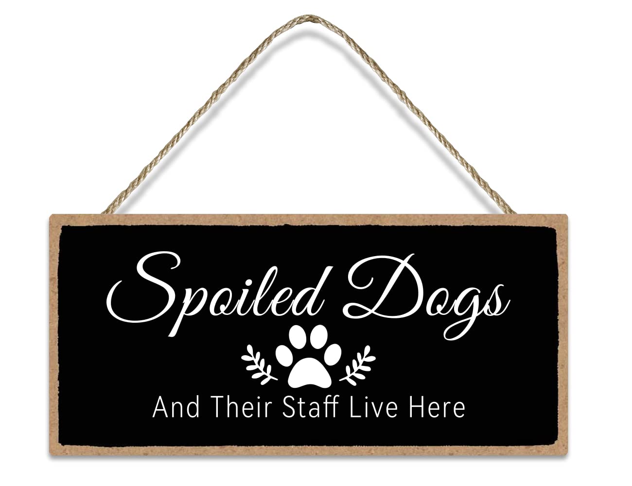 VERSAINSECT d Their Staff Live Here Sign, Funny Black Farmhouse Wooden Hanging Wall Art Plaque for Home Decor, Rescue Dog Pet Lovers Gifts, 5 x 10 inch