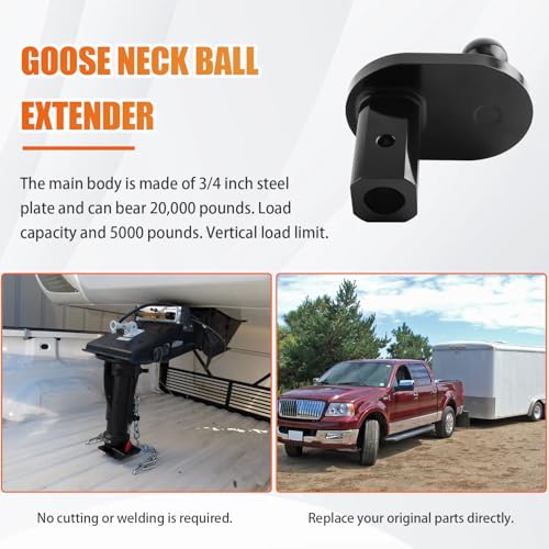 HRepair 2-5/16 Inch Gooseneck Hitch Ball Extender fits for B&W Turnoverball Gooseneck Hitch Extender Trailer Hitches,4\" Offset Ball,20000 lbs GTW/ 5000 lbs VTW, GNXA4085 - Thumbnail 5