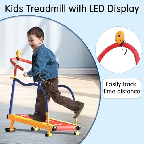 Image of Kids Treadmill for Ages 4+, Incline & Handle Bar, LED Display, Manual Walking Pad, Home Exercise Equipment for Boys & Girls, Safe Fitness Training for Children