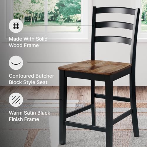 Image of Signature Design by Ashley Counter Height Barstool, Set of 2, Brown /Black | Solid wood frame with contoured butcher block veneer seat, Farmhouse style for kitchen islands, Wildenauer Series