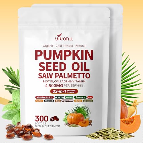 Image of VivoNu Pumpkin Seed Oil with Saw Palmetto Capsules, 300 Count, 33-in-1