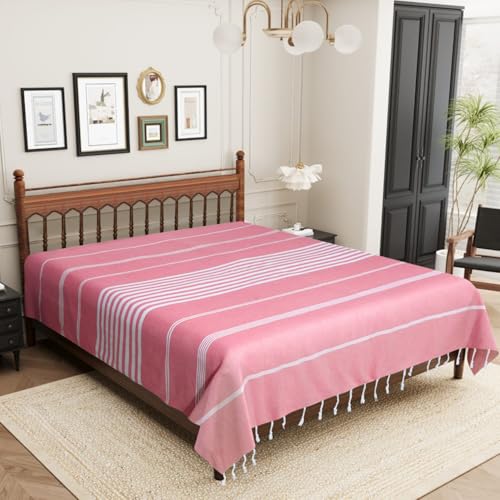 Image of Handmade Double Bedsheet 210 TC | Without Pillow Cover | Handloom Cotton Bedsheets for Double Bed | Double Bedsheet for Summer (Size 90X100 Inches, 7.5 x 8.3 Feet (Light Mauve, King Size)