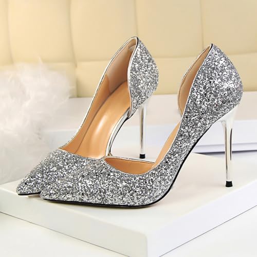 High Heels Shoe for Women-Pumps Wedding Shoe Sparkling Glitter Closed Toe for Bridal, Elegant, Party & Evening2