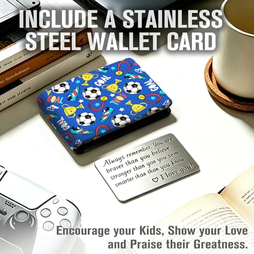 Image of Kids Wallet for Boys, Cool Wallets for Teen Son Ages 4 5 6 7 8 9 10 11 12 13 14 15 16, Leather Bifold Purse with Coin Pocket ID Window, Christmas Birthday Gift for Kid Men Boy Youth Guys
