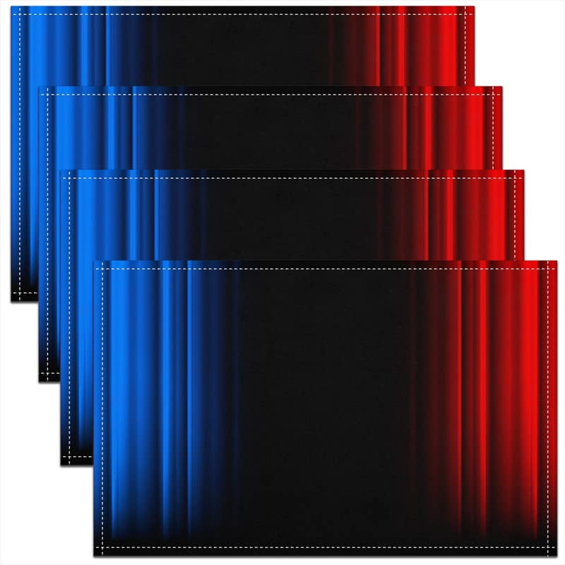 jejeloiu Geometric Abstract Ombre Placemats Set of 4, Blue Black Red Striped Table Place Mats, Modern Placemat for Kitchen Dining Table Decoration