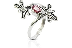 Sterling Silver Dragonfly Ring with Genuine Pink Tourmaline