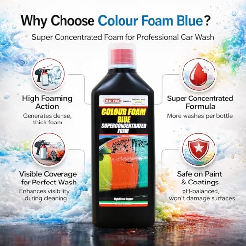 Image of MAFRA Superconcentrated PH Neutral Car Wash Blue Foam Shampoo (1L) High Visual Impact Foaming for Deep Cleaning Removes Tough Dirt, Safe on Any Paint