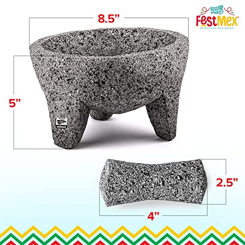 Genuine Handmade Mexican Mortar And Pestle, Molcajete De Piedra Natural Volcanica Stone, Heavy & Durable, Perfect For Homemade Salsas, Guacamole, And Other Molcajete Plates | Made In Mexico (8 Inches) #TOP1