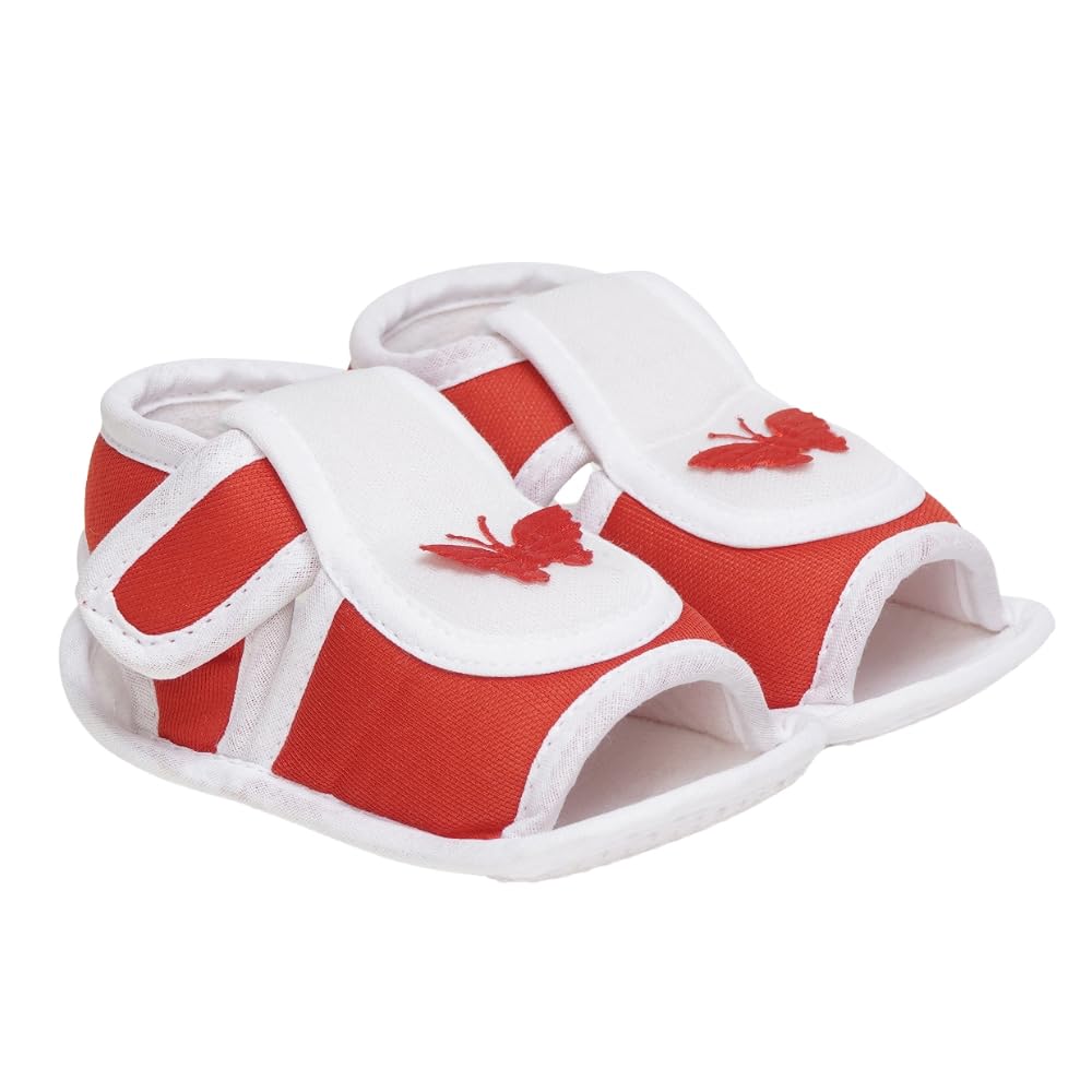 6 To 12 Months Baby Girls Cute Soft Cotton Pre-Walker Hook & Loop Sandal Booties (Red)-BT4450-image-21