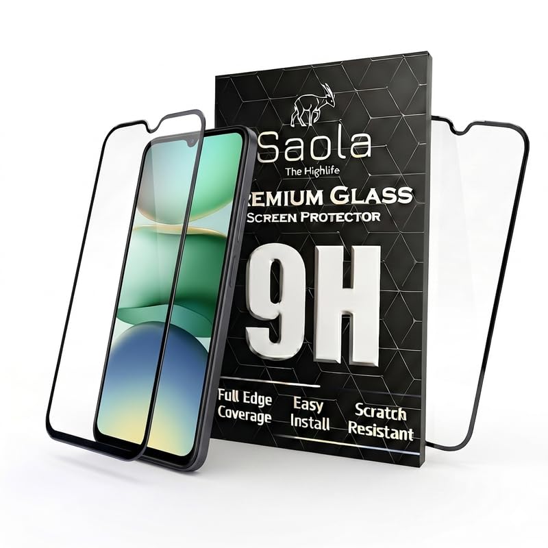 Image of Saola HD Clear Tempered Glass for Redmi A5 4G | High Strength 9H Protection, Smooth Touch, Full Coverage Screen Guard, 2-Step Installation Kit | Quick & Easy Application (Pack of 2)