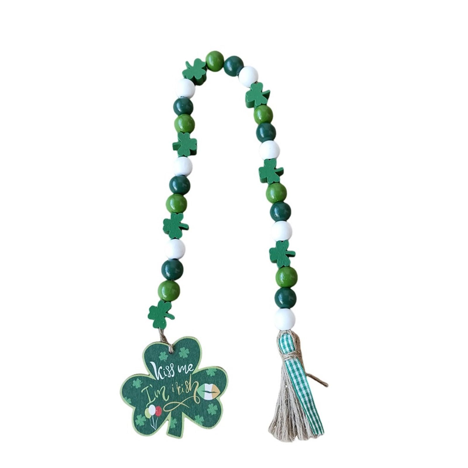 Kalttoy Wooden Beads StPatrick ' s Day Decoration Wood Bead String Hat Wall Hanger Green Decor Irish Bead Garlands Wooden String with Tassels