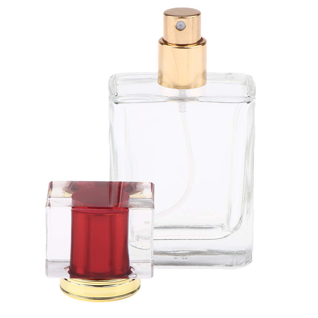 Geardeangloow Leere Glas-Parfüm-Duftflaschen, Aftershave-Sprühbehälter, 50 ml, rote Kappe, 10 Stück