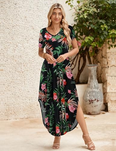 Image of JollieLovin Womens Plus Size Casual Summer Maxi Long Dress Short Sleeve T-Shirt Loose Sun Dress(L-5X)
