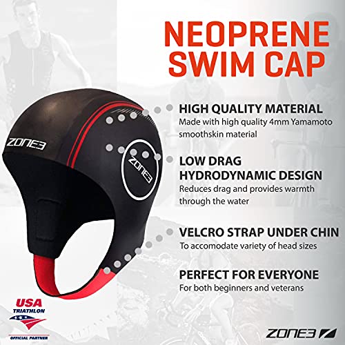 ZONE3 NEOPRENE SWIM CAP S, Black, Red - Image 3