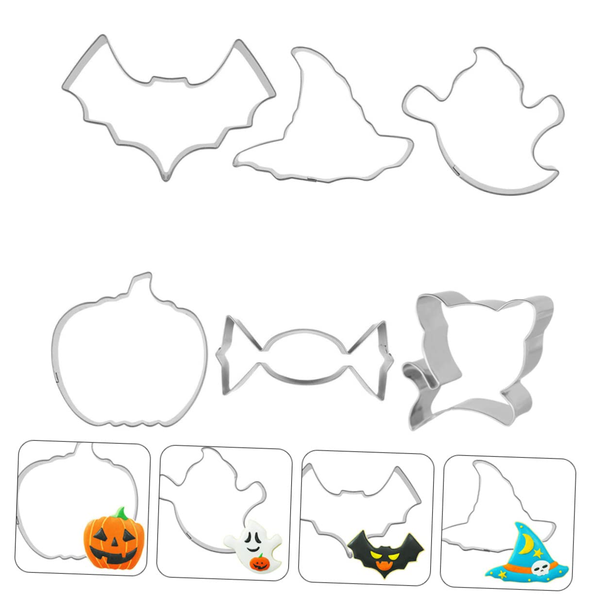 Cabilock 4 Sätze Halloween-schablonen Halloween Plätzchenform Keksformen Keksausstecher -keksform-set Wiederverwendbar Kessel Backzubehör Ausstechform Silver 6 Stück * 4