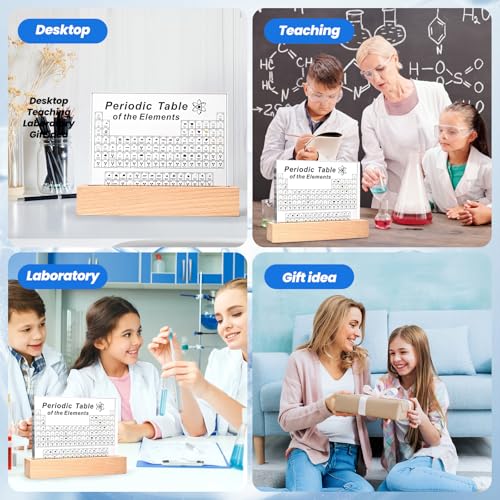 Image of Dissyou Periodic Table with 83 Real Elements,Acrylic Periodic Table Chemical Elements with Wooden Stand,Gift for Students Science Lovers Kids