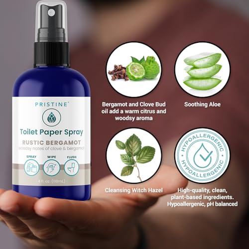 Image of PRISTINE Toilet Paper Spray Instead of Wipes and Bidets - Like Foam Alternative and Gel Alternatives to Wipes, is a Refreshing Bidet Attachment Substitute, Rustic Bergamot, 32 fl oz Refill