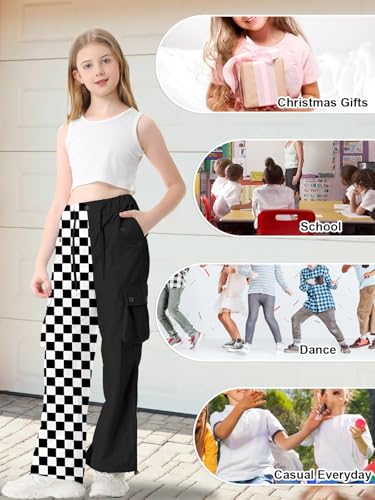 Image of Cromoncent Cargo Pants Girls & Women Parachute Pants Y2K Baggy Rave Clothes Waterproof with Pockets, 6 Years - 3XL