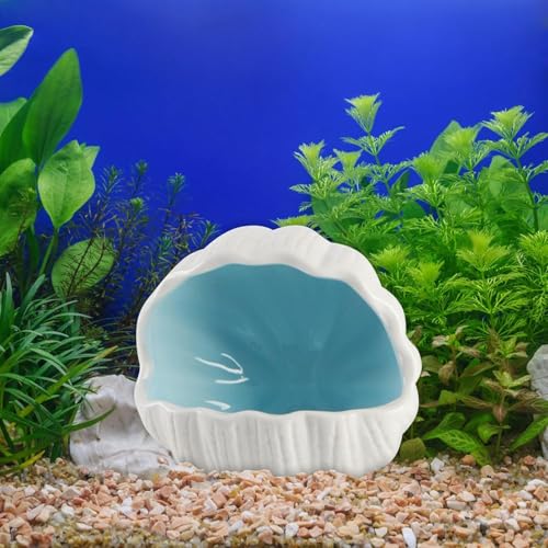 Image of RUIAN Cute Aquarium Decorations Ceramic Conch Shell-Shaped House Thematic Betta Fish Tank Accessory Decor Ornament Hideout Cave for Fish Playing or Hiding (Blue-Small)