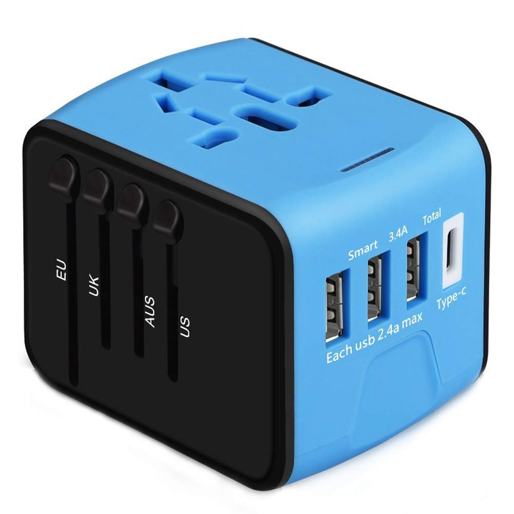 Universal Travel Adapter, Fast 2.4A 4 USB Worldwide International Power Adapter Mini Portable Travel Charger with 4 Charging Ports for US UK EU AUS 160 Countries