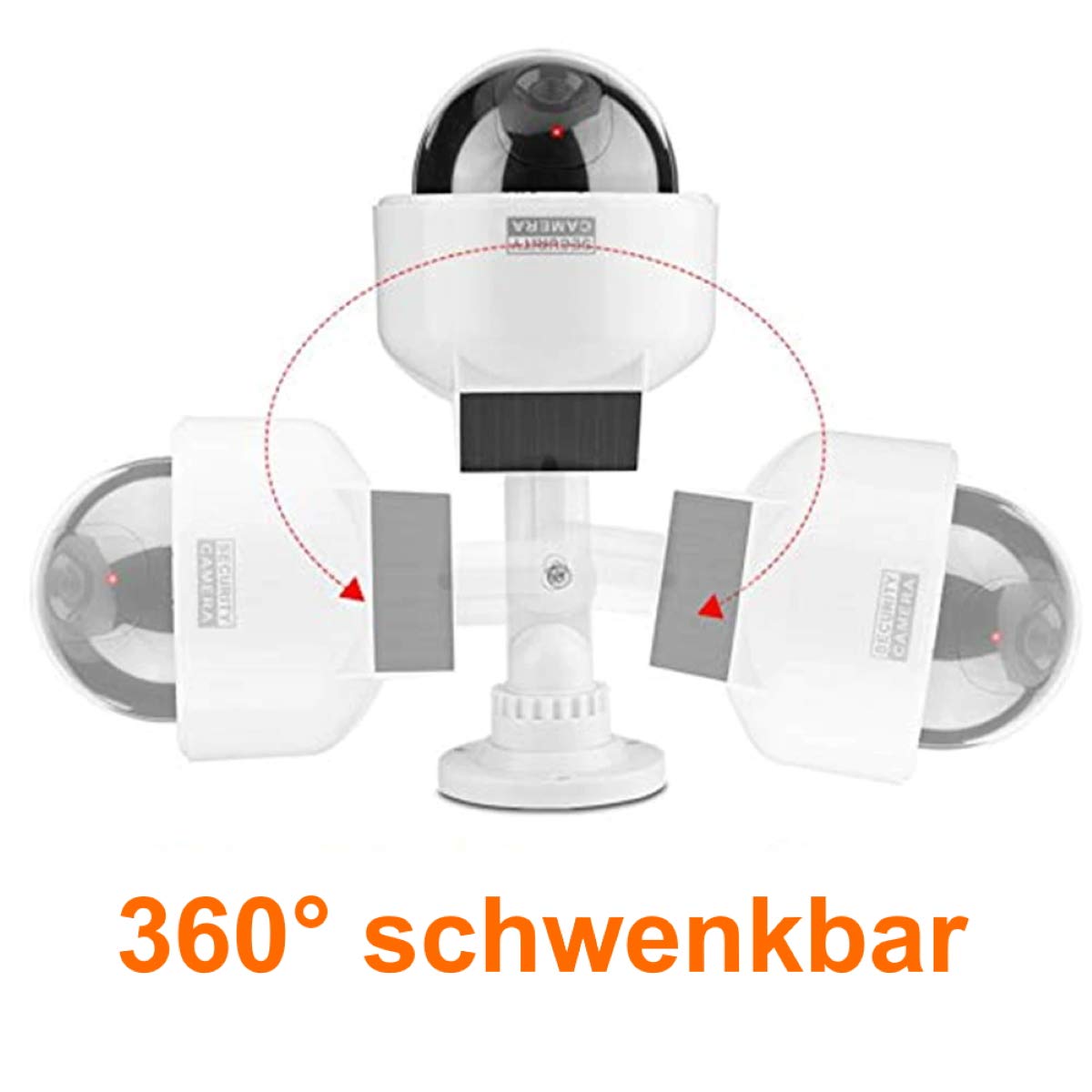 O&W Security Caméra de Surveillance Solaire Professionnelle Speed Dome Dummy Fake factice - Caméra de Surveillance d'extérieur - avec Objectif et lumière LED Rouge - Surveillance des Marchandises