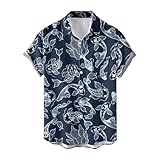 [Stabbon] 夏服 メンズ 半袖 長袖 学生 型紙 柄 アロハシャツ シャツ 大きいサイズ 5XL 夏 和風 金魚柄 かっこいい ハワイアン ビーチ プリントシャツ トップス ボタンダウン Tシャツ カジュアル 日焼け止め 和柄 祭り 花火 通気性 軽量 (ライトブルー33,S)
